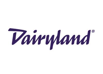 The dairyland logo is purple and white on a white background.
