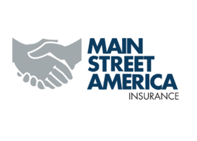 A logo for main street america insurance with two hands shaking