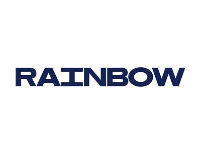 Blue “RAINBOW” wordmark logo on a white background