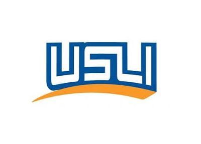 Blue USU logo with an orange curved underline on a white background