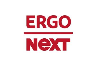 ERGO NEXT logo in red text with a horizontal line between the words