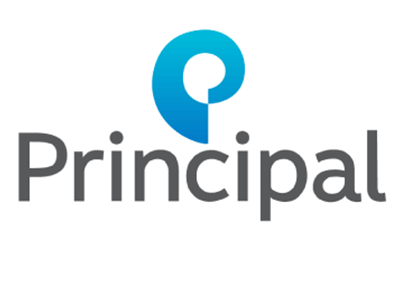 A logo for principal with a blue circle in the middle