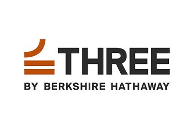 THREE by Berkshire Hathaway logo in black and orange on white background