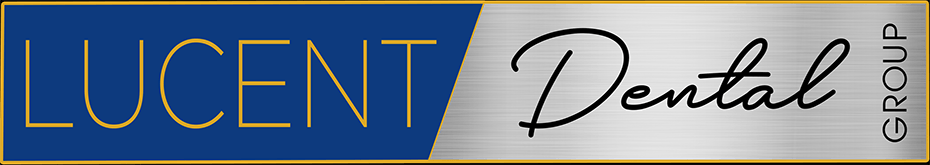 Lucent Dental Group logo with blue and gold text on a light background