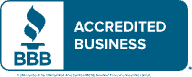 A blue sign that says accredited business on it