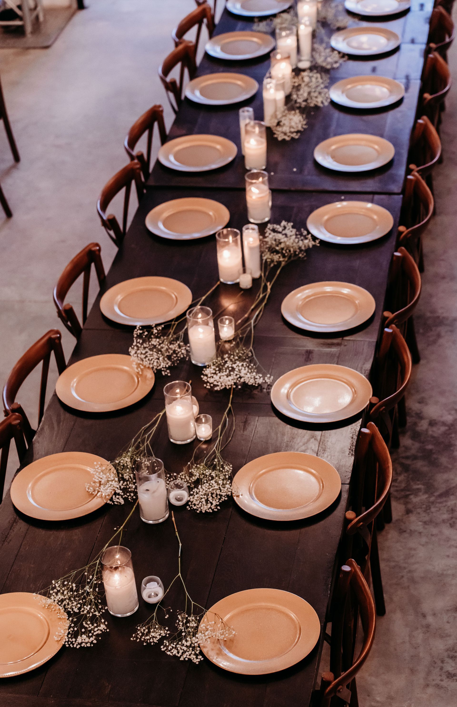 long wooden wedding reception table
