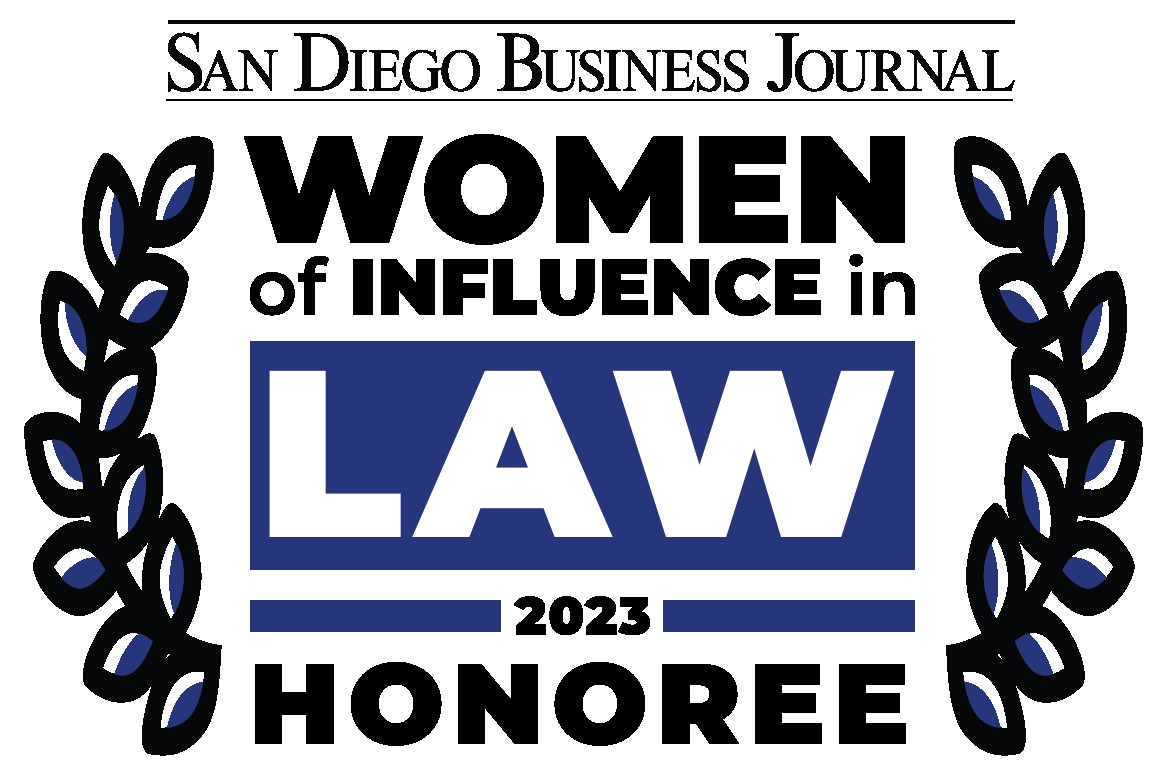 A logo for the san diego business journal women of influence in law.