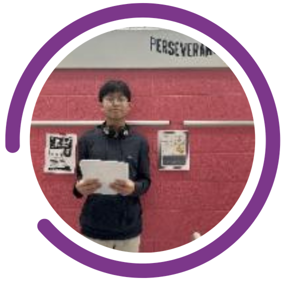 Kindness Grows Here - Mason Willoughby purple semicircle graphic outside of the image 