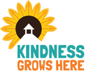 Kindness Grows Here Logo with school building and sunflower.  