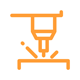 Icono naranja de una impresora 3D imprimiendo sobre una plataforma