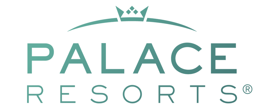 Logotipo de Palace Resorts en color verde azulado, con una corona sobre el texto.