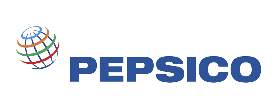 Logotipo de PepsiCo con un icono de globo multicolor y el nombre en azul sobre fondo blanco
