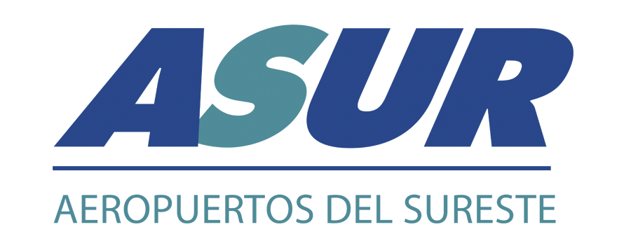 Logotipo de ASUR en azul con el texto «AEROPUERTOS DEL SURESTE» debajo