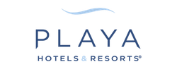 Logotipo de Playa Hotels & Resorts con un icono de ola azul y texto azul marino sobre fondo blanco