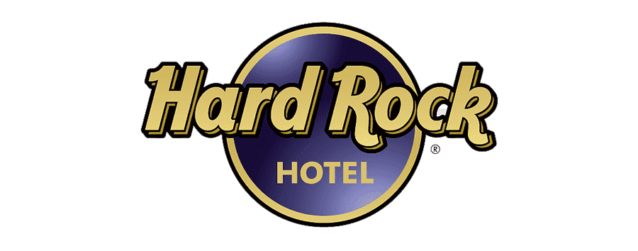 Logotipo de Hard Rock Hotel en dorado y azul marino