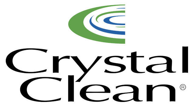 Logotipo de Crystal Clean con un trazo curvo verde y azul sobre texto negro