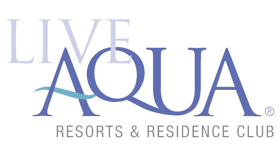 Logotipo de Live Aqua Resorts & Residence Club en azul claro y gris