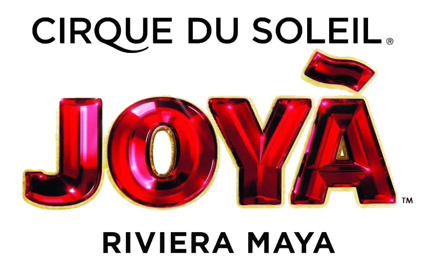Logotipo de Cirque du Soleil JOYÀ Riviera Maya en rojo y negro sobre fondo blanco