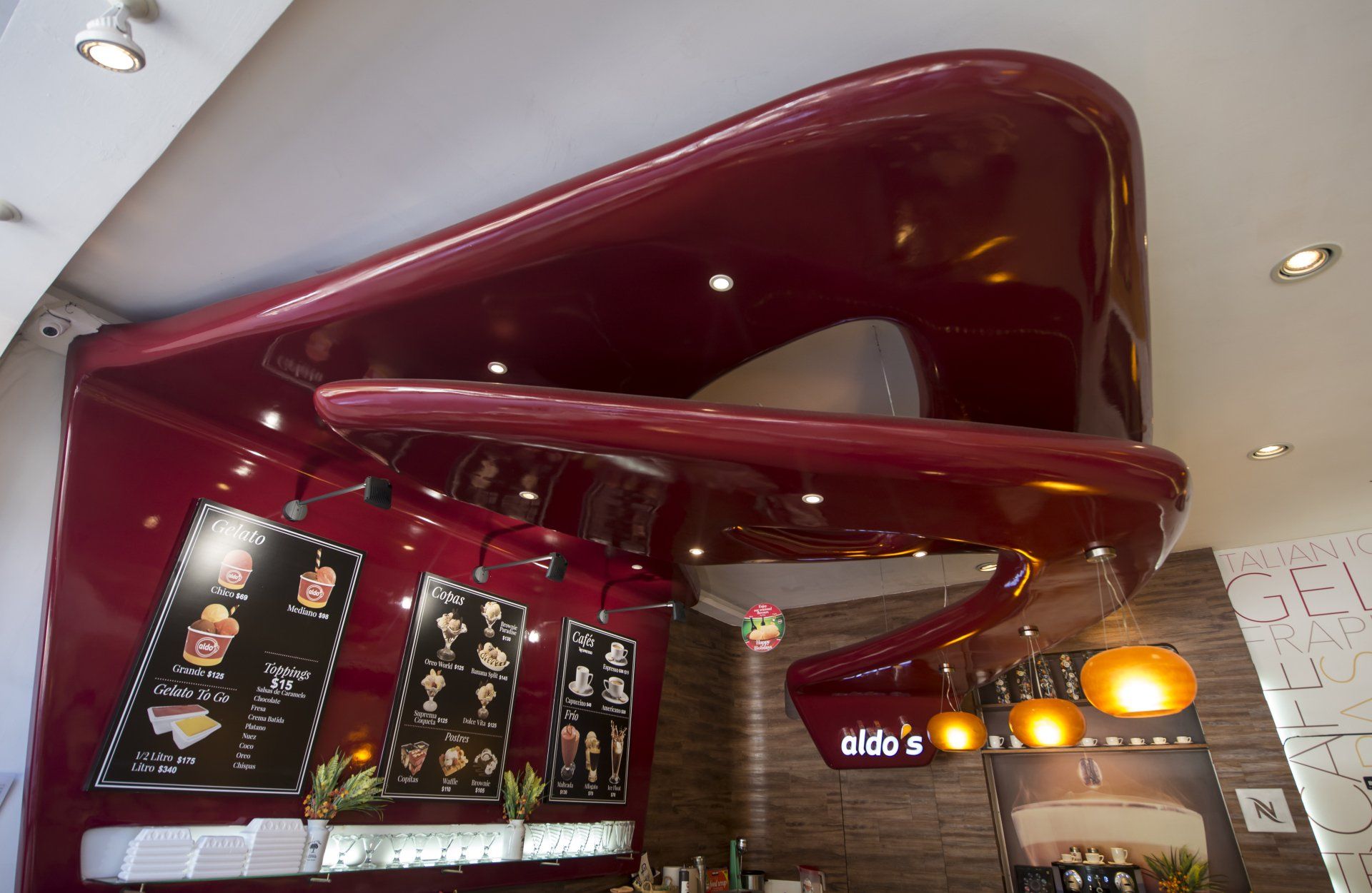 Decorative ceiling and custom-designed furniture