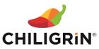 Logotipo de CHILIGRIN con un icono de chile colorido sobre el nombre de la marca en negro