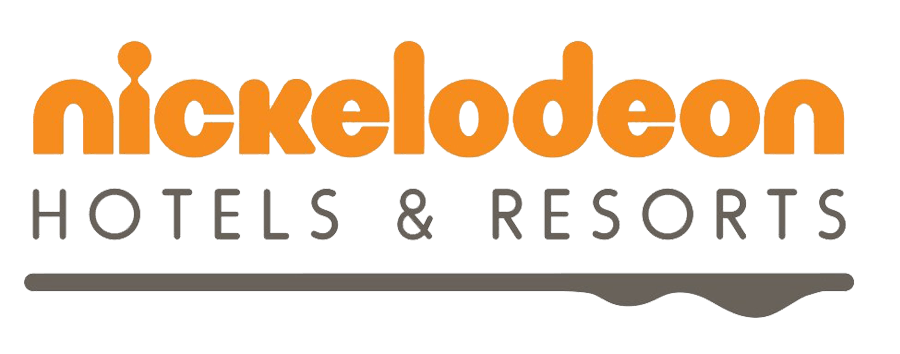 Logotipo de Nickelodeon Hotels & Resorts en naranja, gris y negro, con un subrayado divertido