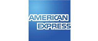 American Express logo in white text on a blue background