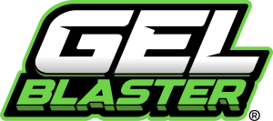 Gel Blaster logo in black, white, and neon green with bold stylized text