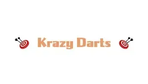 Krazy Darts logo with orange text and two small red-and-white dart icons on a white background