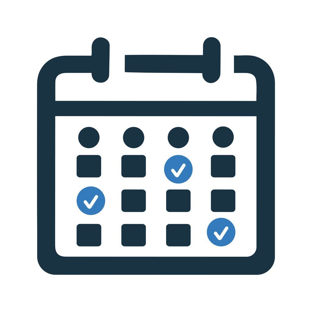 Blue calendar icon with three checked dates, suggesting scheduled events or reminders