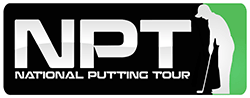 NPT National Putting Tour logo with white letters on a black and green background and golfer silhouette