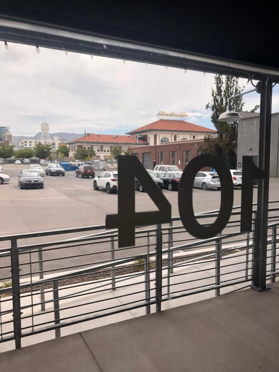 Exterior view through a glass window with 