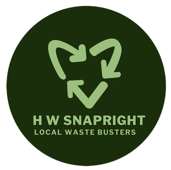 H W Snapright logo on dark green circle with recycling arrows and “Local Waste Busters” text