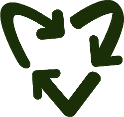 Green recycling symbol made of three curved arrows forming a loop
