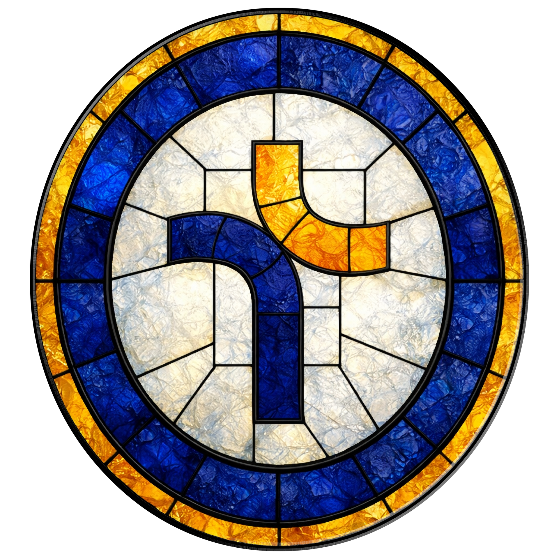 A blue and yellow circle with a cross inside of it