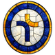 A blue and yellow circle with a cross inside of it