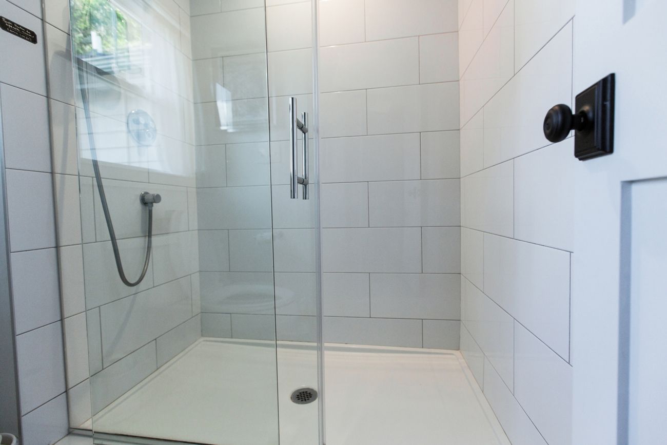 Clean bathroom shower door.
