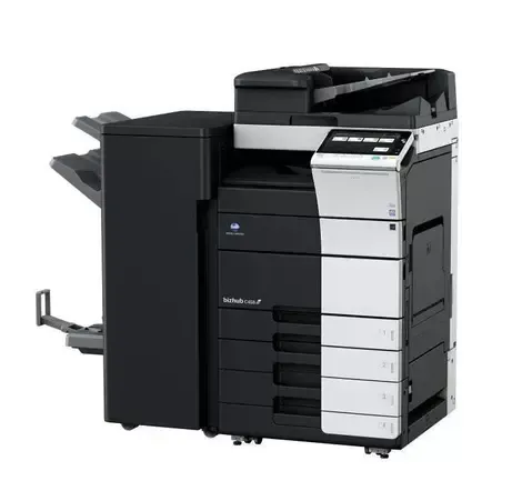 A black and white printer on a white background.