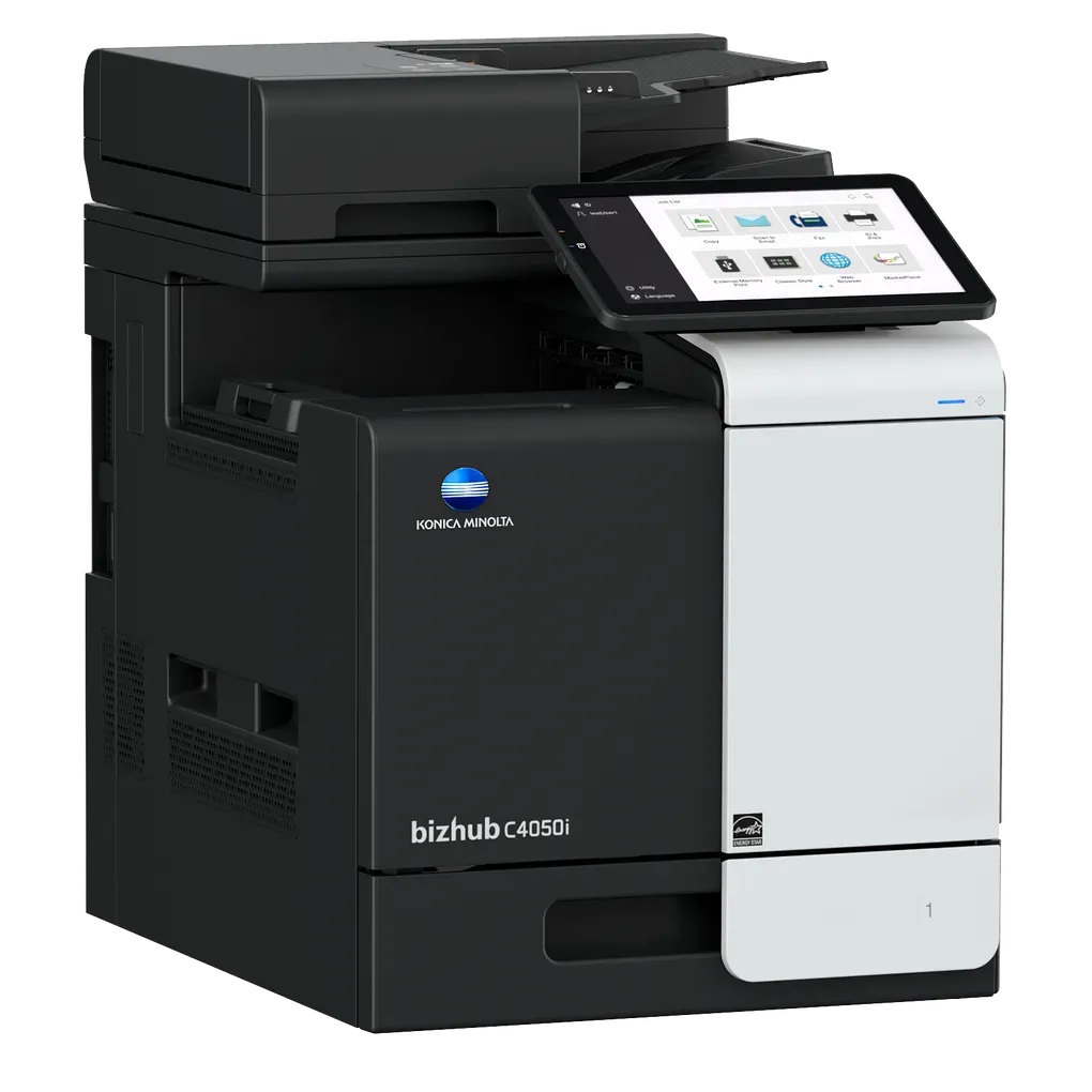 A black and white printer is sitting on top of a white table.