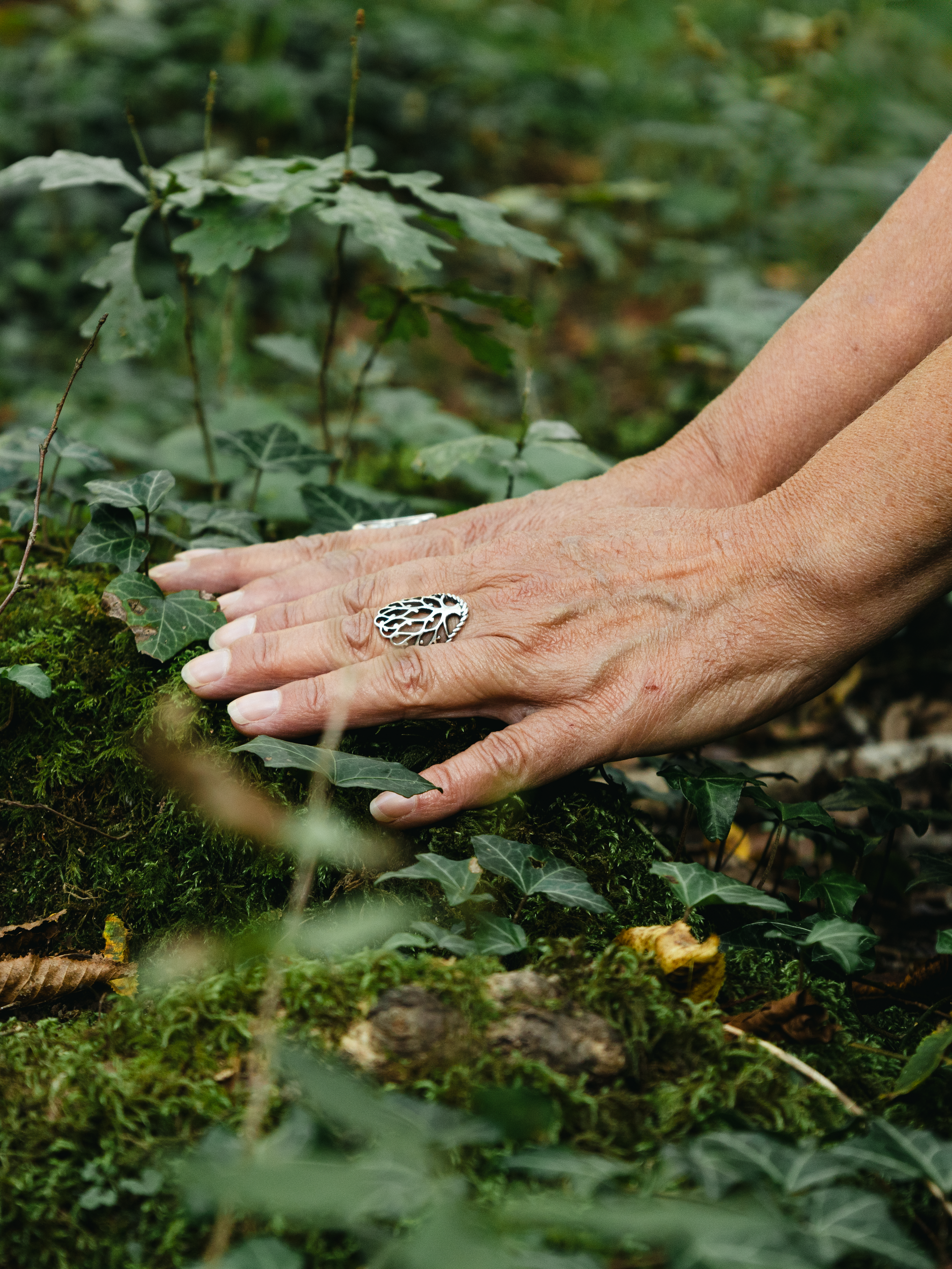 Spirituele handen die verbinden met de natuur
