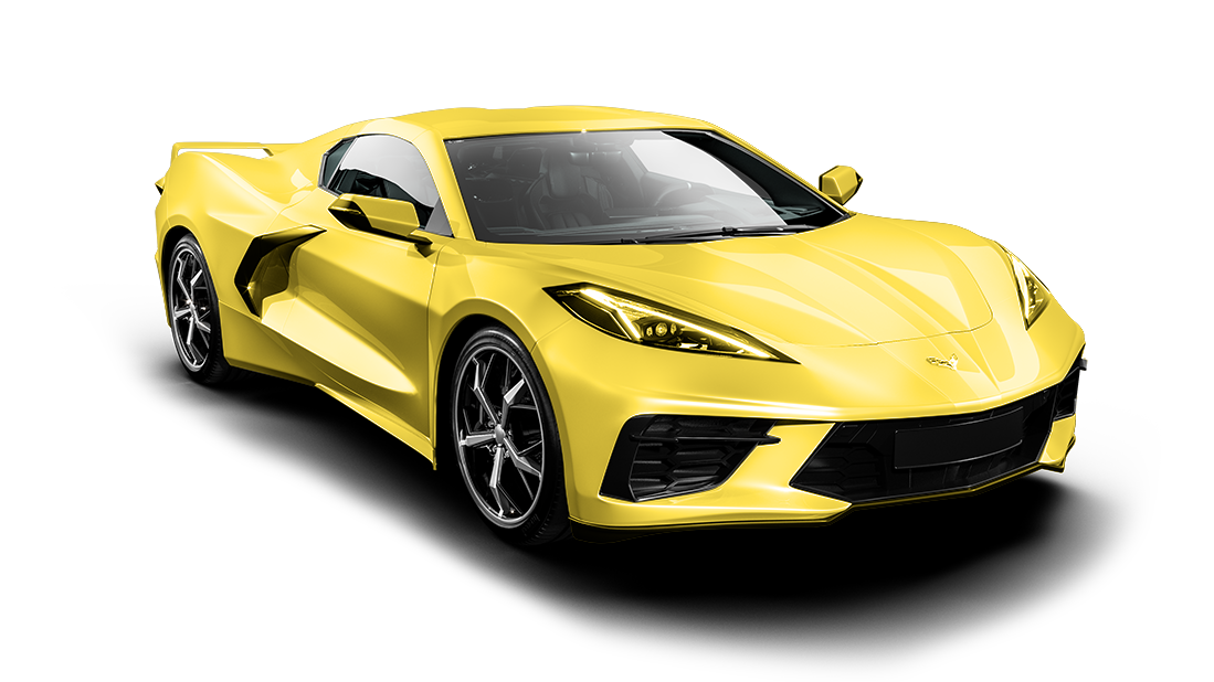 A yellow tesla model y is shown on a white background.