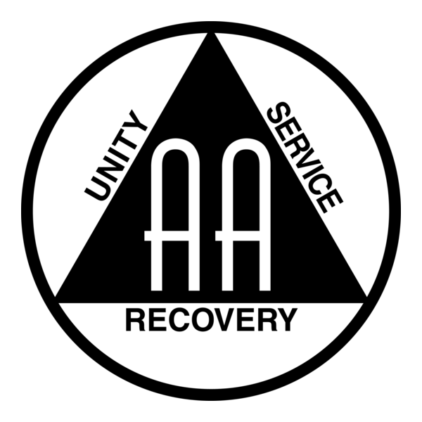 AA recovery logo: black triangle in white circle with 