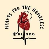 Hearts for the Homeless Orlando logo with red heart and heartbeat line on beige background