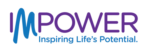 IMPOWER logo in blue and purple with tagline “Inspiring Life’s Potential.”