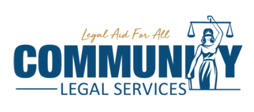 Community Legal Services logo with scales of justice and the words “Legal Aid For All”
