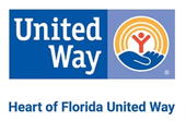 United Way logo with red figure in orange circle above blue hands; “Heart of Florida United Way” text below
