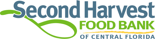 Second Harvest Food Bank of Central Florida logo in green and blue with a sprouting leaf design