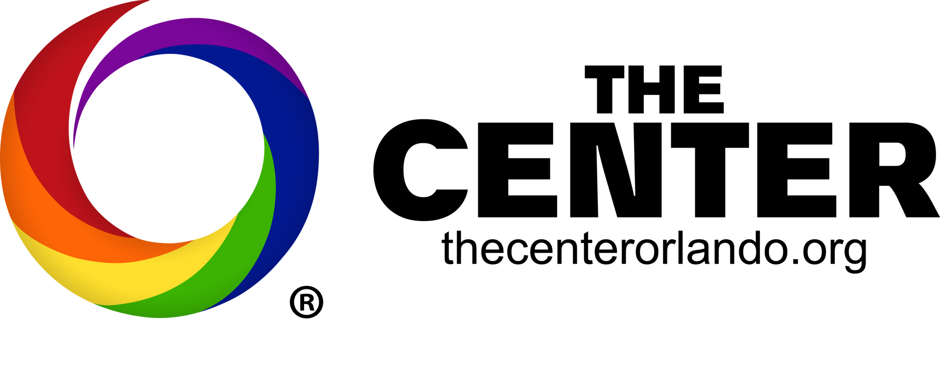 Logo for The Center Orlando with multicolor ring and website thecenterorlando.org