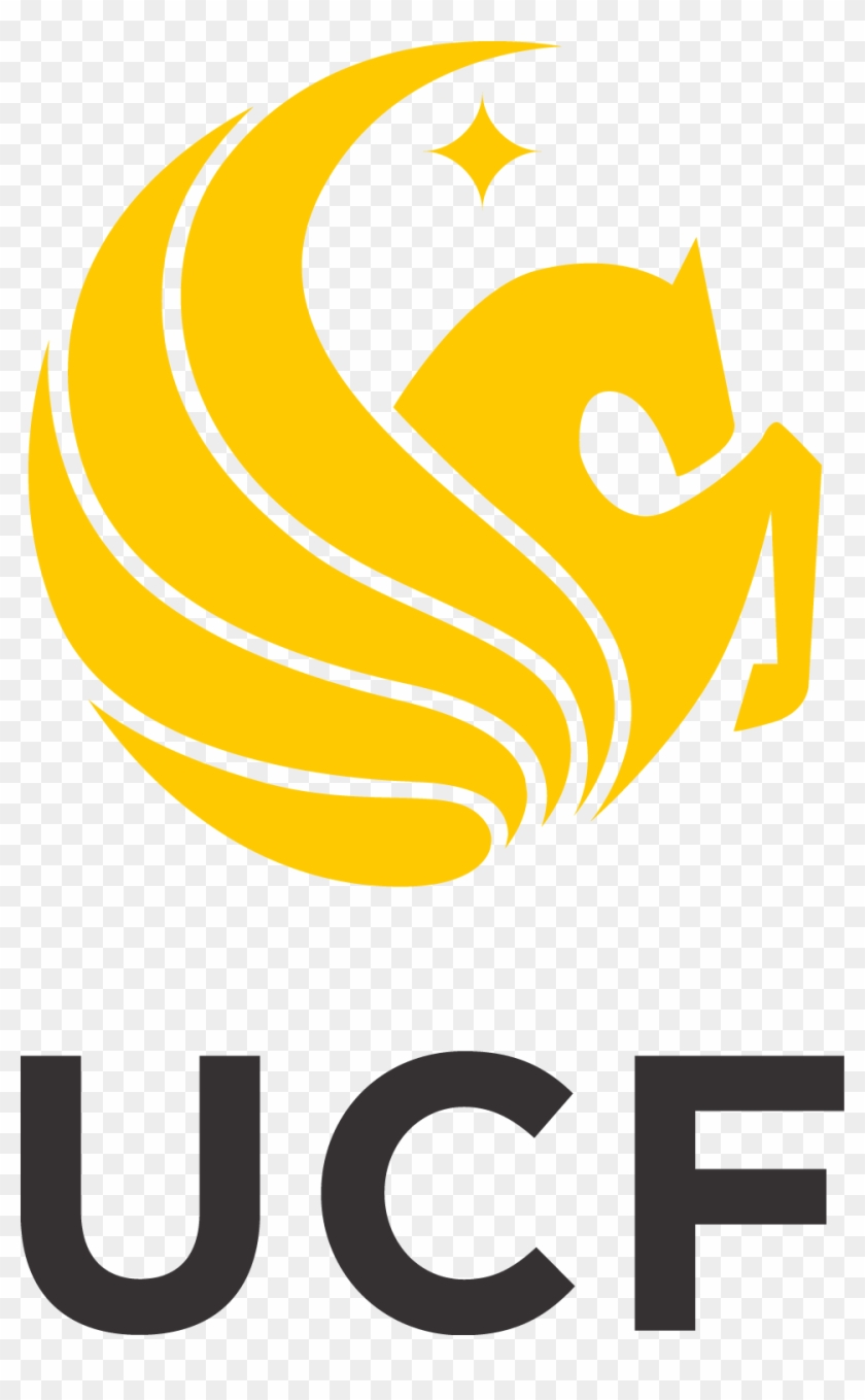 UCF logo: gold Pegasus emblem above black “UCF” text on transparent background