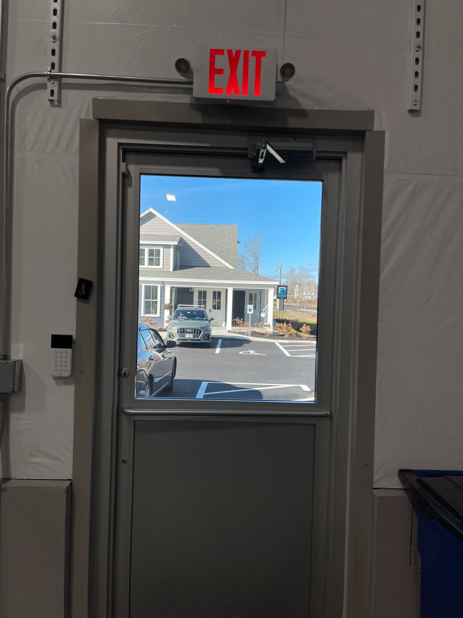 Gray door with window, 