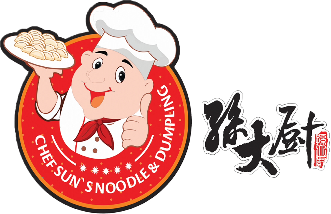 Chefs Uncle Noodle & Dumpling logo with smiling chef holding a dumpling, red circular emblem and Chinese calligraphy